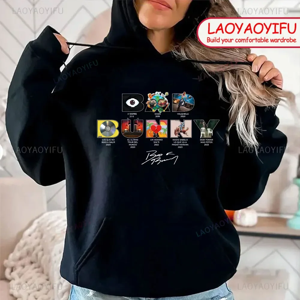 2025 Bad Bunny 새 앨범 Nadie Sabe Lo Que Va A Pasar Mañana 그래픽 후드 패션 힙합 하라주쿠 streetwear unisex 까마귀