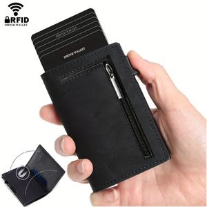 마그네틱 신용 카드 소지자 럭셔리 남성용 지갑 Rfid 차단 팝업 미니멀리스트 지갑 가죽 은행 카드 소지자 케이스 Vallet for Men