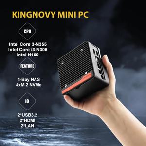 핫 4 x NVMe 미니 NAS 서버 4 베이 NAS N100 3 N355 포켓 PC(듀얼 LAN, 듀얼 HDMI 2.0, USB3.2 Gen2, BT5.4/WiFi6/WiFi7 지원)