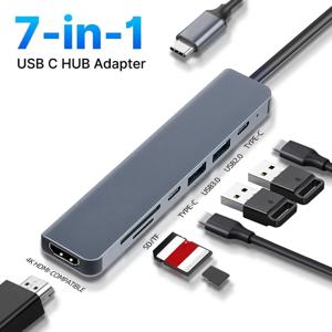 7 in 1 USB C 허브 - 4K HDMI 호환 유형 C 어댑터 Macbook Pro/Air iPad XPS 표면용 PD TF SD가 포함된 OTG Thunderbolt 3 Dock