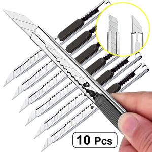 1/5/10Pcs 유틸리티 나이프 스테인레스 스틸 종이 컷 박스 커터 도구 키트 미끄럼 방지 블레이드 Unboxing Knife 수공예 조각 도구