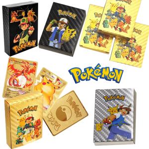 55PCS 포켓몬 카드 골드 블랙 Vmax GX 카드 상자 Mewtwo Charizard 피카추 희귀 컬렉션 배틀 트레이너 카드 어린이 장난감 선물