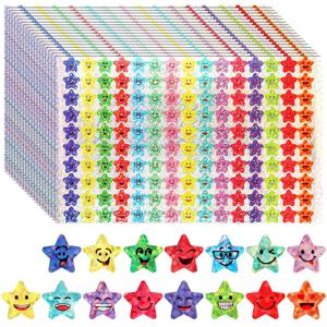 1500 Pcs 반짝이 호일 작은 별 스티커, 15 디자인 학생 보상을위한 행복한 얼굴 스티커