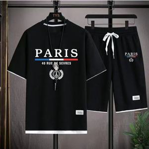 남자 와플 세트 프랑스 파리 캐주얼 티셔츠 + 반바지 세트 2PC 여름 남성 스포츠 정장 Tracksuit 느슨한 양복 남자 티셔츠 옷
