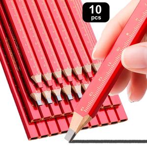10pcs 목공 연필 사이트 전용 마킹 작업자 전용 플랫 헤드 펜 나무 검은 팔각형 붉은 사각형 그리기 라인