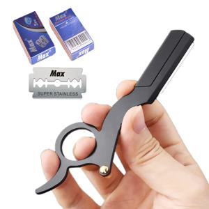 1 + 10pcs bladStainless 스틸 클래식 면도기 엄지 더블 에지 헤어 커팅 대머리 눈썹 쉐이핑 헤어 스탠드