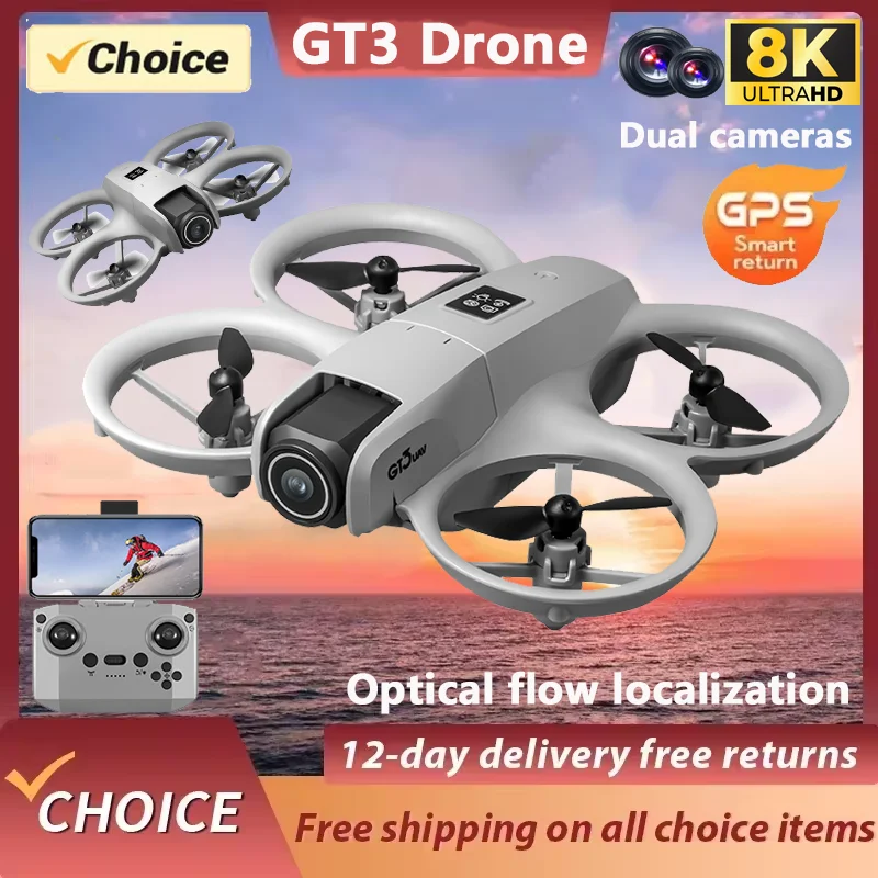 GT3 미니 RC 드론 WIFI HD 듀얼 카메라 광학 흐름 위치 파악 동적 조명 지능형 장애물 회피 Quadcopters Toys