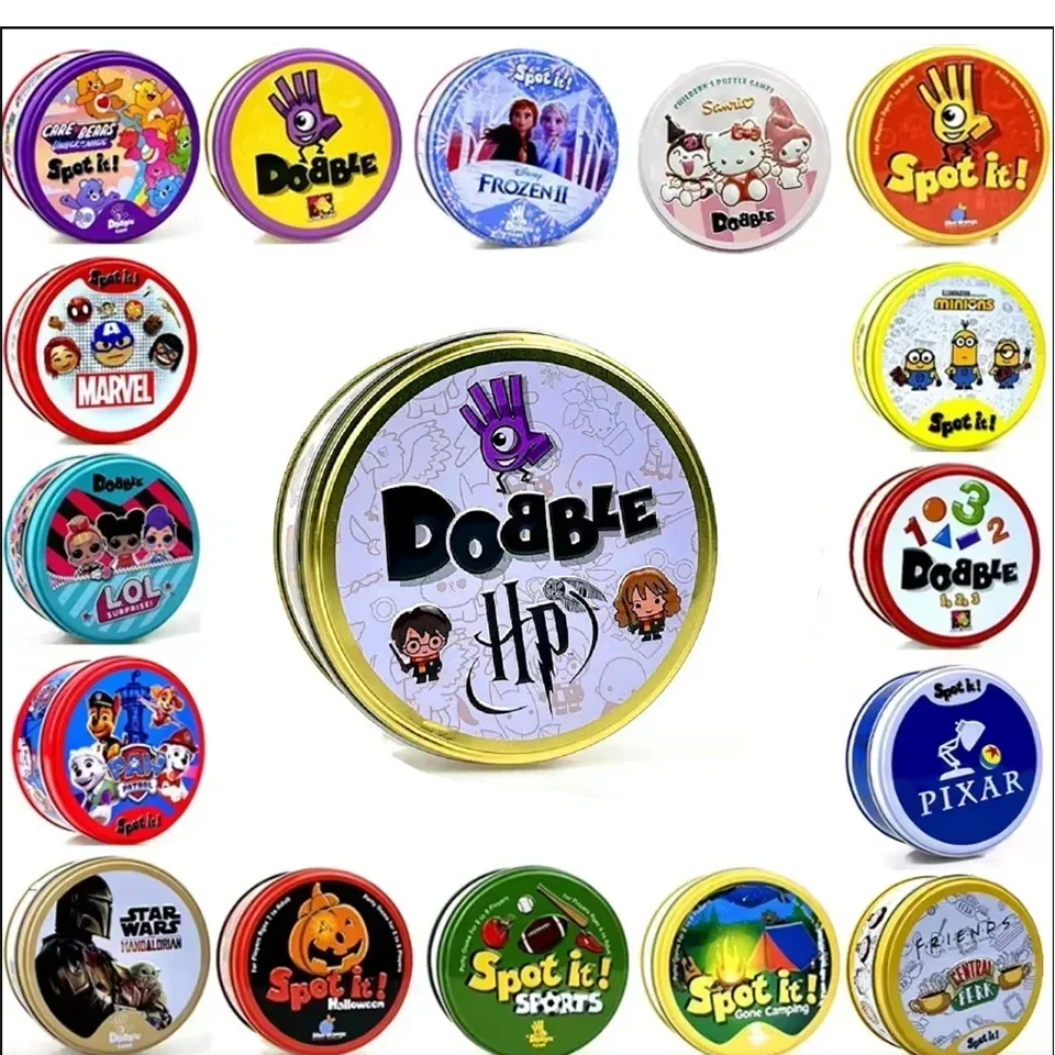 Dobble 카드 게임 장난감 금속 상자 빨간색 스포츠 동물 주니어 힙합 키즈 보드 게임 선물 휴일 캠핑