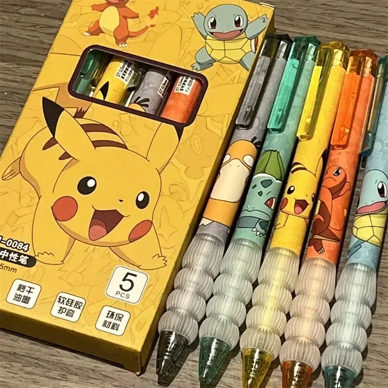 5pcs 포켓몬 피카추 젤 펜 귀여운 애니메이션 만화 Charmander Squirtle 젤 펜 문구 학교 용품 휴일 선물