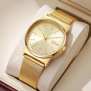 1/2PCS 여성 시계 세트 패션 메쉬 밴드 아랍어 다이얼 쿼츠 시계 여성용 시계 Reloj Mujer(상자 없음)