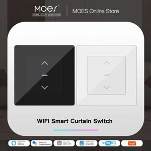 전동 커튼 및 롤러 블라인드용 MOES 터치 디자인 WiFi 스마트 커튼 스위치는 Tuya Smart Life 앱과 함께 작동합니다. Alexa Google