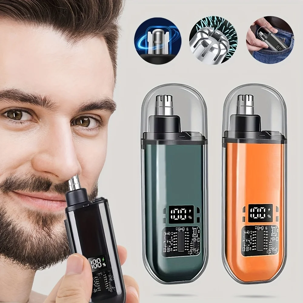 남성에게 적합, USB 충전 코 및 귀 털 트리머 휴대용 전기 코 털 깎기, 미니 컴팩트 디자인, 빠른 충전