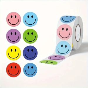 500pcs 웃는 얼굴 종이 스티커, 라운드 편지지 스티커, 교사, 부모, 교실, 학습 보상, 선물에 적합