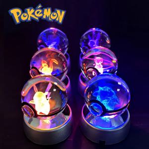 포켓몬 3D 크리스탈 공 피카추 Gengar Mew Mewtwo 야간 조명 램프베이스 Pokeball 3D 포켓몬 유리 공 동상 어린이 생일 선물