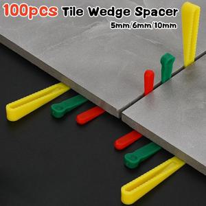 100pcs 재사용 가능한 5/6/10mm 플라스틱 타일 웨지 스페이서 레벨링 클립 바닥 로케이터 세라믹 타일링 누워 조정 건설