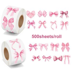 500pcs/롤 핑크 보우 인감 스티커, 귀여운 선물 상자 축복 스티커, 포장 장식 접착 스티커 재료