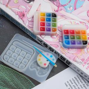 수제 팔레트 안료 브러시 수지 금형 페인트 트레이 상자 키 체인 펜던트 에폭시 수지 주조 금형 쥬얼리 만들기 도구