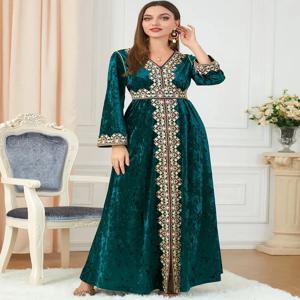 두바이 벨벳 이슬람 드레스 여성 기모노 Jubah 긴 가운 Abaya Hijab 드레스 이슬람 의류 터키 아랍어 드레스 모로코 Kaftan