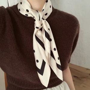 여성용 스퀘어 넥 스카프, 반다나, 헤어 밴드 디자인, 프린트 도트, 폴라드 머리띠, 숄 랩 네커치프, 2023 봄 신상