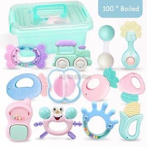 6-14Pcs 아기 딸랑이 0-12 개월 신생아 소프트 벨 Teethers 손 흔들리는 어린이 침대 모바일 반지 교육 장난감 어린이 세트 선물