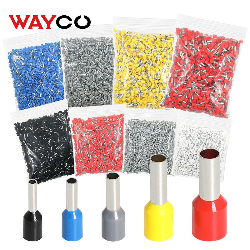 1000PCS 관형 압착 단자 전선 케이블 페럴 커넥터 E0508 E7508 E1008 E1508 E2508 E4009 E6012 링 슬리브