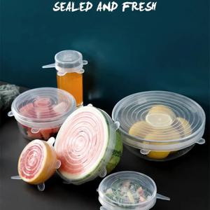6 PCS 재사용 가능한 실리콘 커버 캡 캔용 적응 가능한 실리콘 뚜껑 음식 요리 신선 유지 주방 액세서리 용품