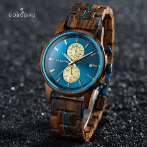BOBO BIRD 우드 시계 남성 비즈니스 쿼츠 시계 날짜 표시가 있는 새겨진 나무 크로노그래프 손목시계 Custom reloj madera