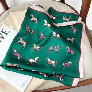 2025 럭셔리 말 인쇄 여성 실크 목 스카프 스퀘어 헤어 스카프 풀라 헤드 밴드 Shawls 랩 Neckerchief Bandana Women