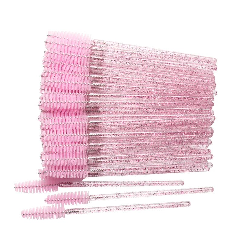 50Pcs 메이크업 브러쉬 일회용 크리스탈 눈썹 브러쉬 다이아몬드 핸들 마스카라 완드 애플리케이터 눈 속눈썹 속눈썹 연장 도구