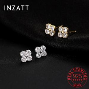 INZATT 리얼 925 스털링 실버 지르콘 클로버 스터드 귀걸이 여성을위한 귀여운 파인 쥬얼리 미니멀리스트 액세서리