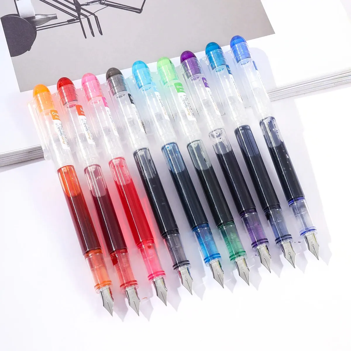 9pcs 쓰기를위한 컬러 일회용 만년필 9 가지 색상 대용량 엑스트라 파인 펜촉 클래식 다채로운 펜 세트