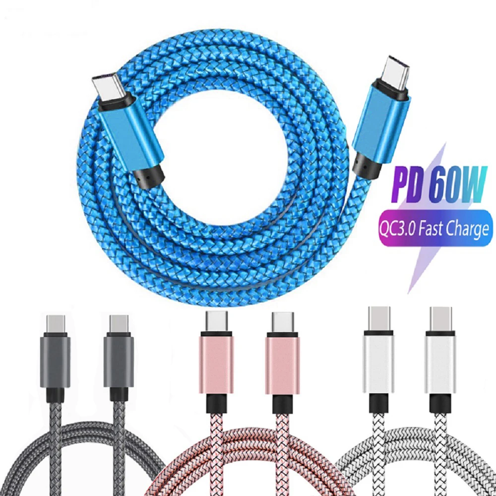PD 60W 유형 C-유형 C 확장 링크 케이블 Apple 15 lpad Huawei 전화 액세서리 용 고속 충전 나일론 땋은 날짜 케이블