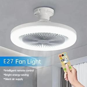 원격 제어 및 조명이있는 천장 팬 LED 램프 팬 E27 변환기베이스 침실 거실 용 스마트 자동 천장 팬