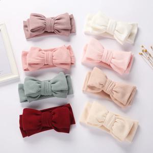 솔리드 늑골이있는 터번 머리띠 머리 나비 넥타이 Hairbands Topknot 수제 패션 키즈 Headwraps 더블 레이어 유아 액세서리