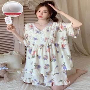 특대사이즈 잠옷 여성용 여름 특대사이즈 순면 반팔 홈웨어 여성용 잠옷 파자마 잠옷 파자마 잠옷 파자마 잠옷
