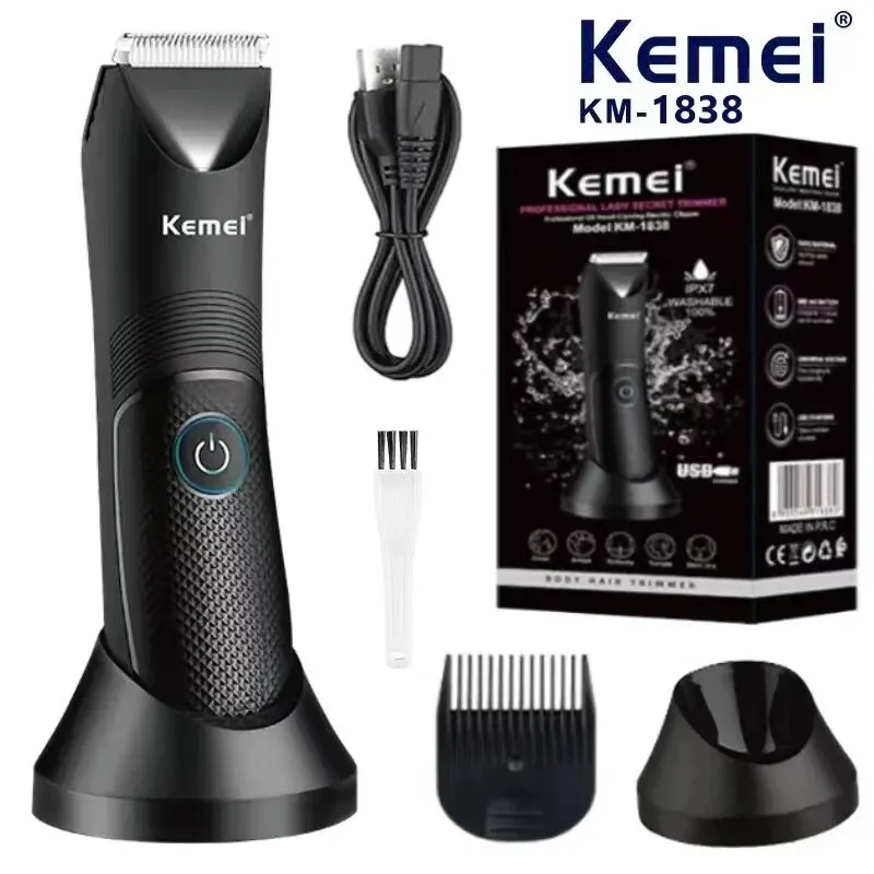 Kemei KM-1838 사타구니 부분 헤어 트리머, 잔디 예초기 세라믹 블레이드, 방수 습식 건식 클리퍼, 음모 겨드랑이 바디 헤어 위생 면도기