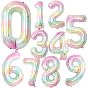 1pc 40inch 파스텔 무지개 번호 호일 풍선 스타 스카이 그라디언트 디지털 풍선 아이 생일 파티 장식 헬륨 공