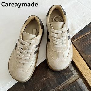 Careaymade 진짜 가죽 여성 신발, 부드러운 밑창, 무광 신발, 플랫 캐주얼 보드 신발, 편안한 싱글 신발, 빅 사이즈