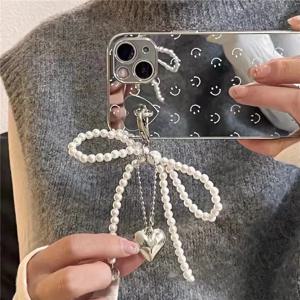 ZAKOL 화이트 Bowknot 하트 키 체인 여성 달콤한 매력 진주 활 배낭 열쇠 고리 수제 보석 장식 가방 펜던트 Gif