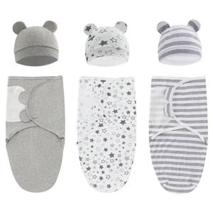 아기 담요 모자 세트 만화 인쇄 면화 신생아 Swaddle 조정 가능한 유아 잠자는 Swaddle 랩 올 시즌 0-6 개월