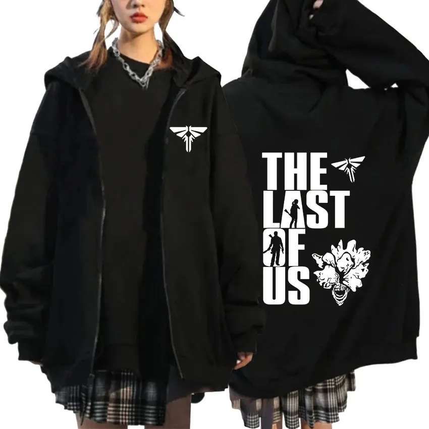 The Last of Us 마크 프린트 지퍼 후디, 남녀공용, 레트로 하이 퀄리티 하라주쿠 집업 맨투맨 패션, 오버사이즈 재킷 후드