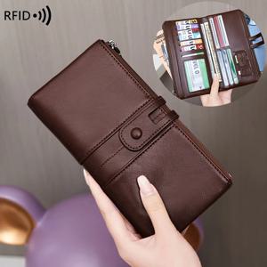 RFID 차단 대용량 여성용 지갑, 단색, 부드러운 가죽, 다기능 클러치 백, 지퍼, 남성용 장 지갑