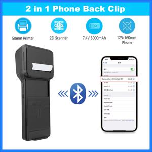 JEESTON 무선 블루투스 터미널 POS 백 클립 58mm 열전사 프린터-1d 2d Qr 바코드 휴대용 스캐너 및 NFC 올인원