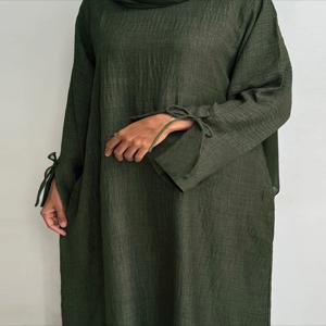 이슬람 Abaya 여성 드레스 솔리드 보우 Jalabiya Eid 2025 라마단 모로코 이슬람 Vestidos Largos 아랍 긴 가운 두바이 Abayas Kaftan
