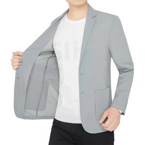 BROWON 브랜드 남성용 회색 단색 블레이저, 얇은 주름 방지, 빠른 건조, 부드러운 비즈니스 세트 블레이저 재킷, 여름