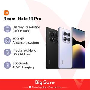 월드 프리미어 글로벌 버전 Xiaomi Redmi Note 14 Pro 4G 스마트폰 200MP AI 카메라 MediaTek Helio G100-Ultra 6.67