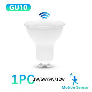 GU10 LED 전구 모션 센서 레이더 빛 3W 6W 9W 12W 전구 AC220V 에너지 절약 홈 천장 통에 대 한 밤에 작업