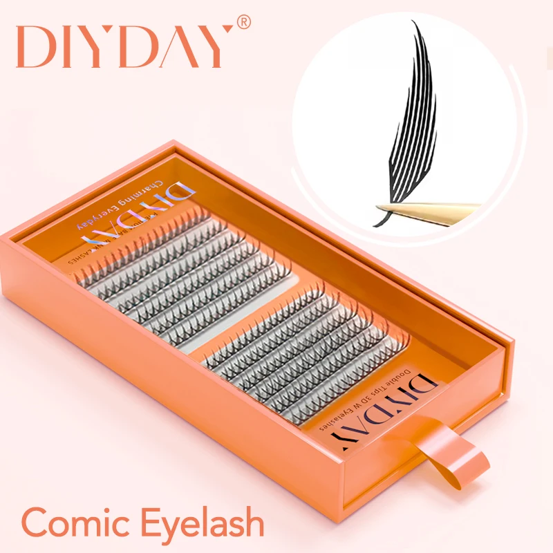 DIYDAY Comic Spire 속눈썹 연장 자연 경량 만화 가짜 속눈썹 Premade Fans 깃털 애니메이션 속눈썹 메이크업 도구