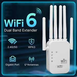 듀얼 밴드 기가비트 이더넷 포트, WiFi 6 확장기, 모든 라우터와 작동, 범용 호환성, 50개 이상의 장치용 안테나 6개