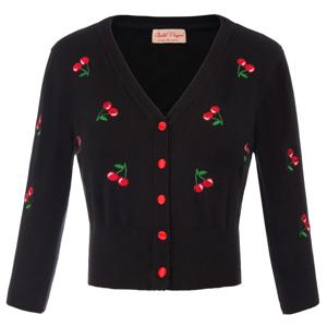 Belle Poque 여성 자켓 가디건 탑 가을 봄 체리 자수 점퍼 3/4 슬리브 v 넥 크롭 니트 코트 니트웨어